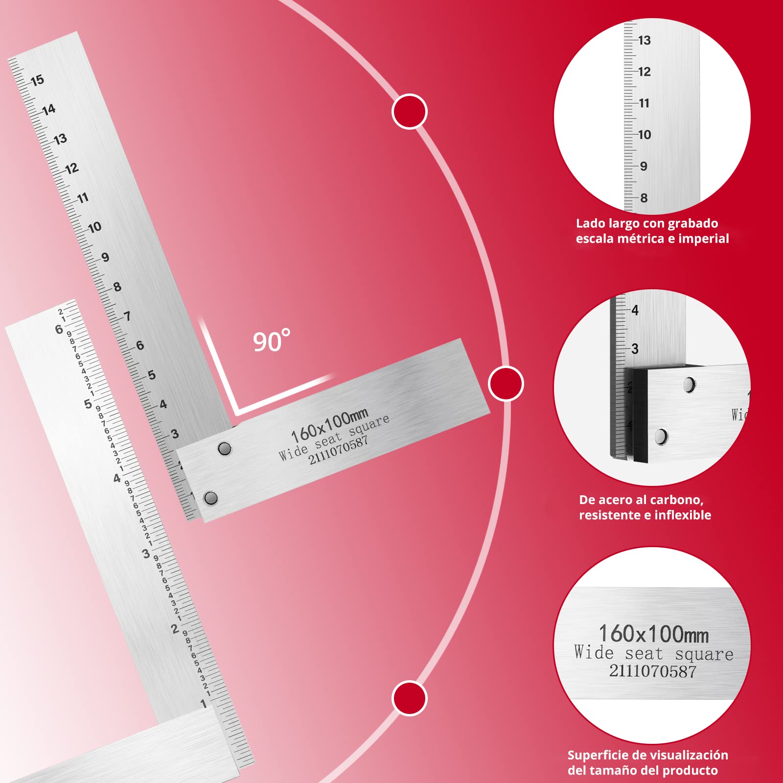 XUNTOP Cuadrados de Posicionamiento 4Pcs Posicionamiento Abrazadero con 4Tamaños,mm y pulgadas Escala Acero al Carbono de Abrazadera de Posicionamiento Tipo L para para Carpintero Ingeniero Arquitecto