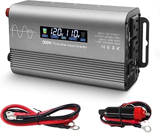 500W Pure Sine Wave Power Inverter 12V/24V to 110V AC | Digital Display, Dual AC Outlets & Fast Charging USB/Type-C, Overload Protection, For Car RV Truck Home Camping