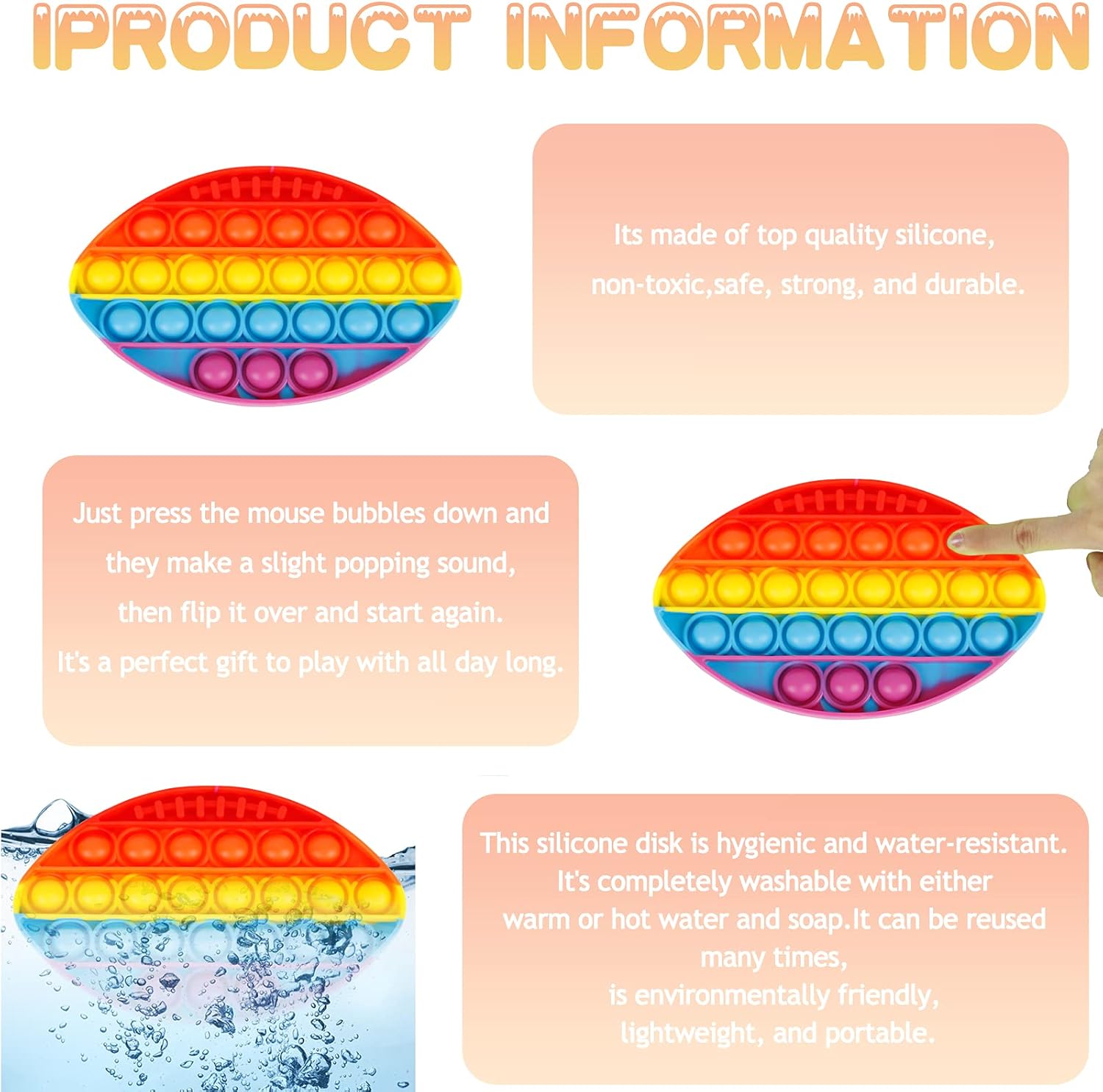 Pop Fidget Rainbow Tye Dye Figetget Sensory Toy Autism Needs Stress Relieve, Blowing,Bubble Game Gift Special for Kids Teen Adult : Toys & Games