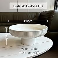 JolieJulieHome 11" Ceramic Fruit Bowl - Large White Pedestal Bowl for Kitchen Counter, Decorative Organizer for Fruits, Snacks, Bread & Candy