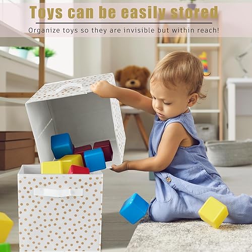 Miniatura 7 de Suclain 12 cubos de almacenamiento de tela de 11 pulgadas, colección de almacenamiento no tejida, con lunares, plegables, para organizar cajas de