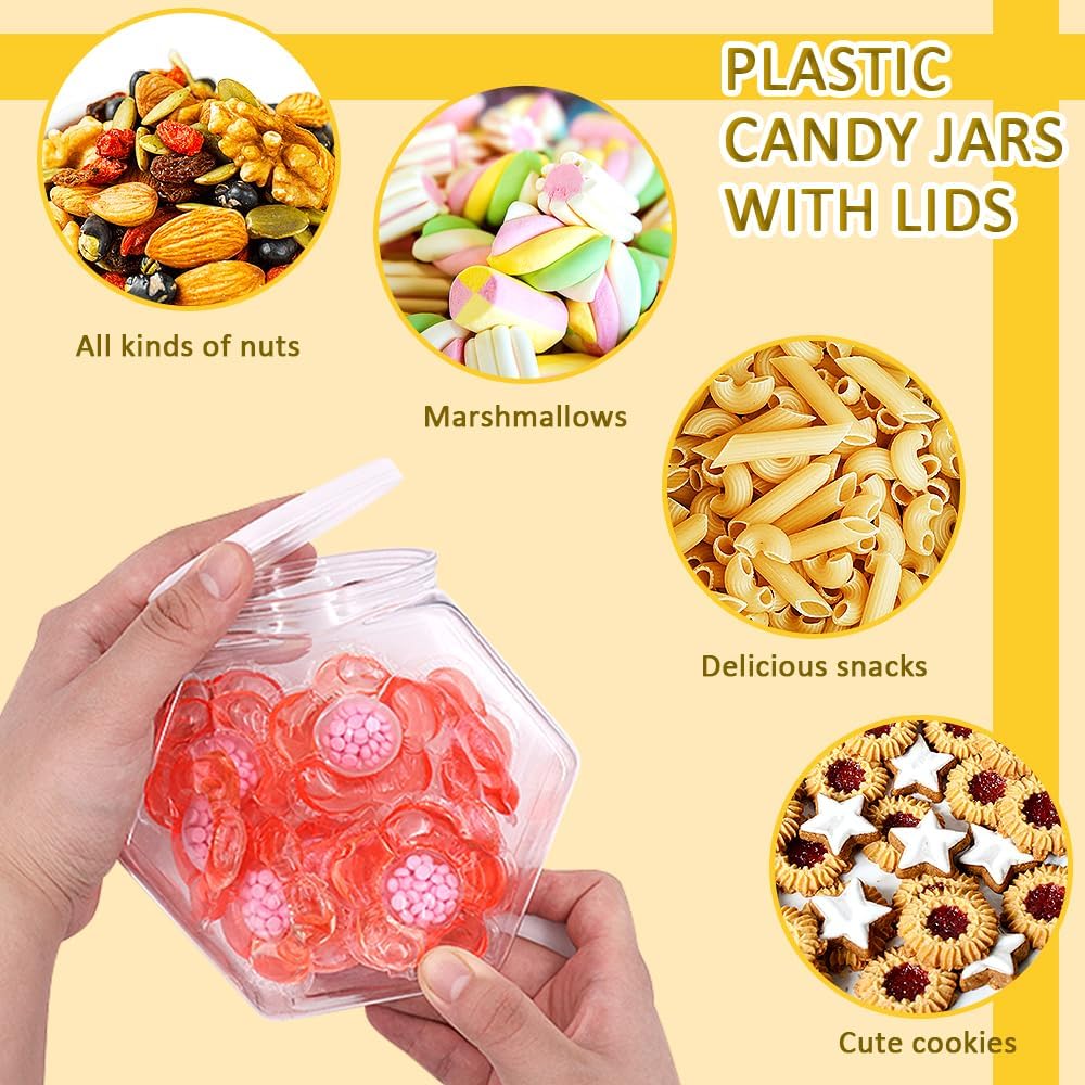 2 Pack Plastic Clear Hexagon Cookie Jar with Lids (29Oz)