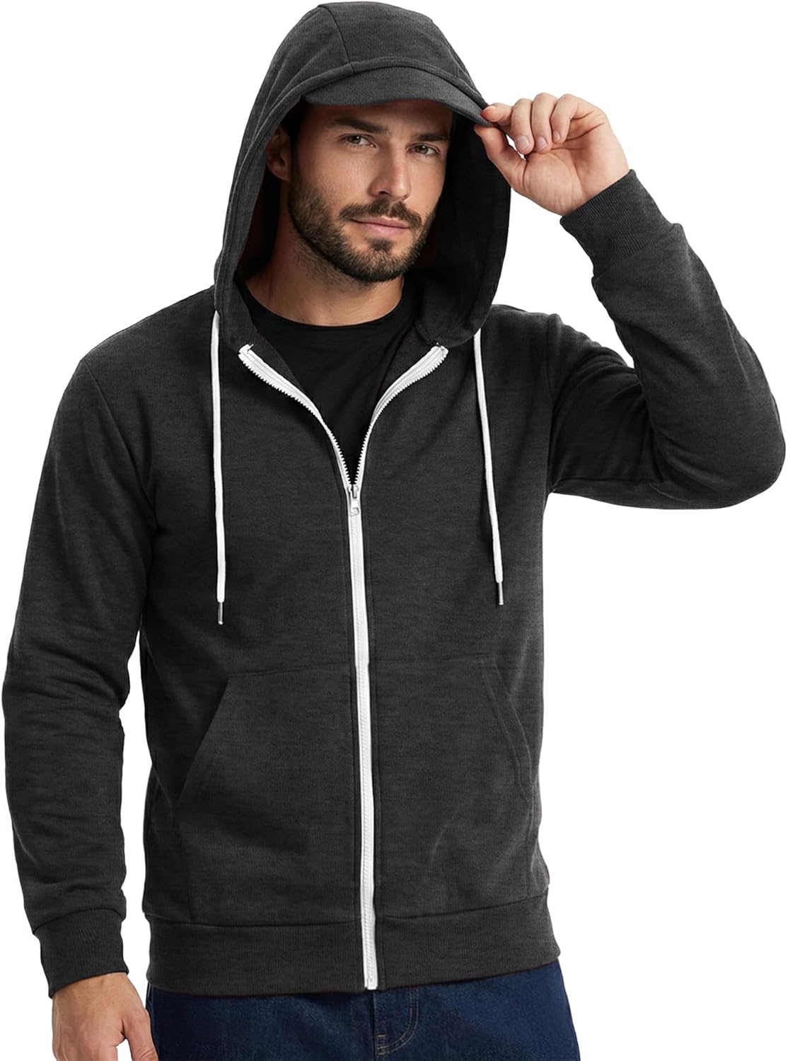 Ohoo Men's Slim Fit Water-Resistant Zip Up Hoodie Sweatshirt Jacket with Pockets and Hood Visor