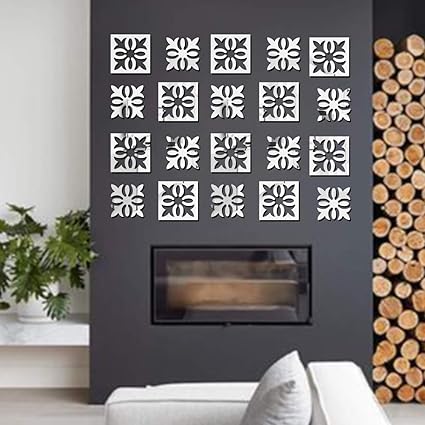 Bikri Kendra - 16 Beautiful Pattern Silver Mirror Stickers for Wall, Mirror Wall Stickers, Acrylic Mirror Wall Decor Sticker, Wall Stickers for Hall Room, Bedroom, Kitchen (Silver)