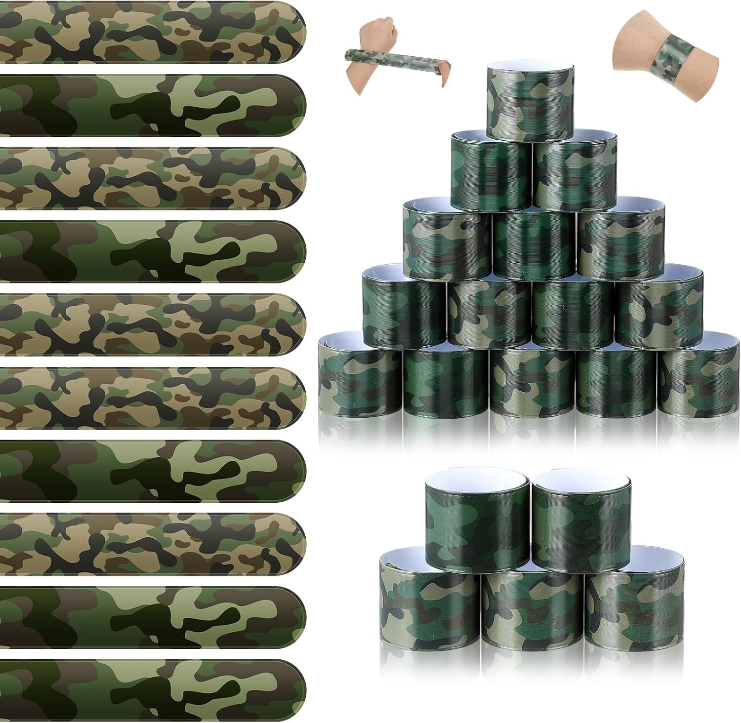 Camo Slap Bracelets Assorted Army Slap Wristbands Snap Bracelets Green Camouflage Military for Camo Theme Kid Adult Army Party Favors Goodie Stuffers Classroom Prizes Birthday Gift