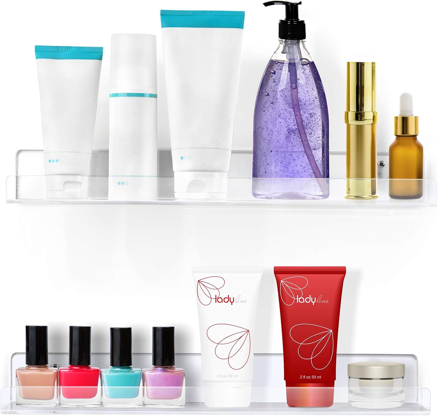 Estilo Set of 2 Acrylic Clear Wall Mounted Display Floating Shelves For Cosmetics, Photos, Books.- 15" inches