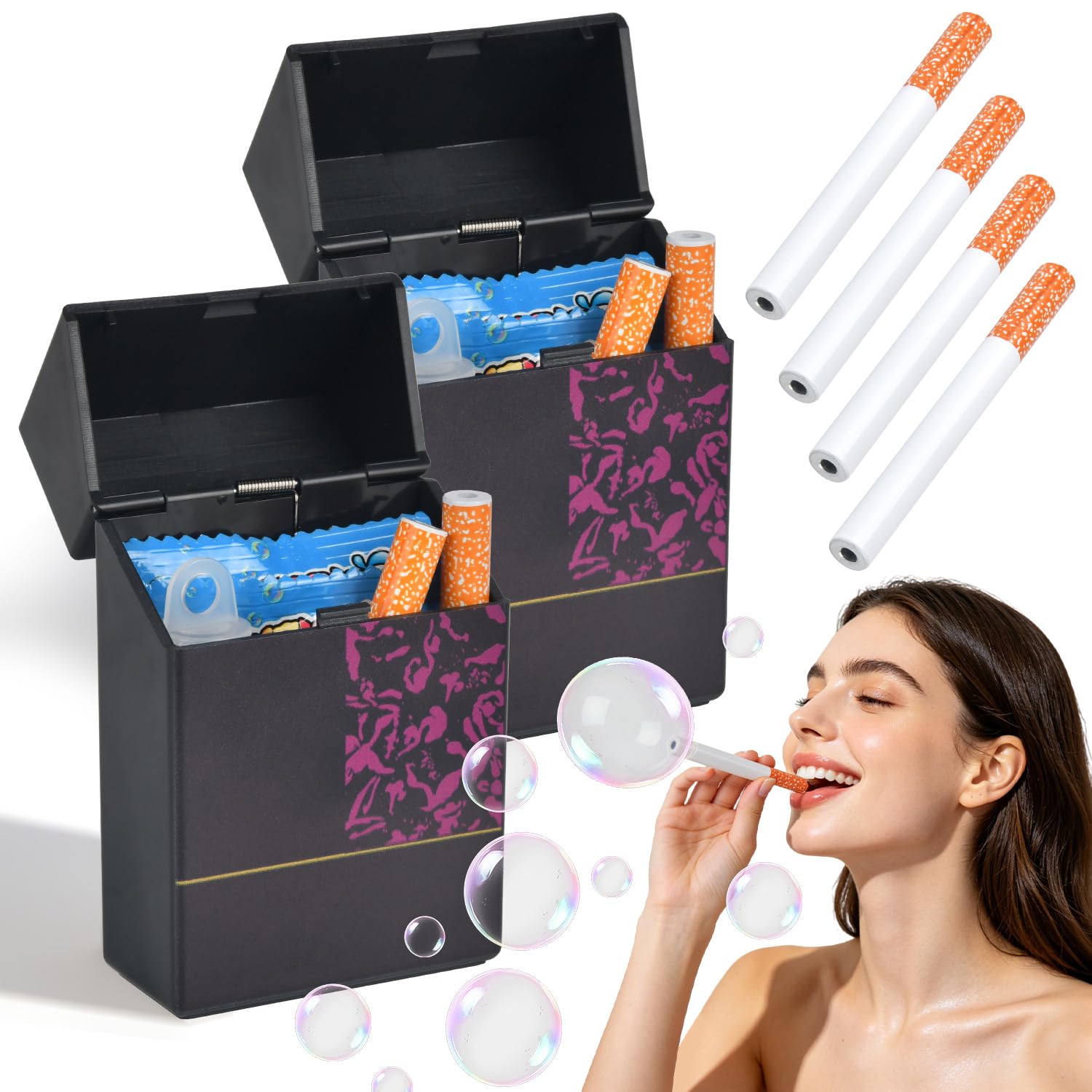 Seifenblasen Spielzeug, 4 Stück Bubble-Cigarettes Mini Seifenblasenbläser, Blowing Bubbles Seifenblasenmaschine, Lustige Bubble Sticks Spaßartikel für Party, Festival, Cosplay