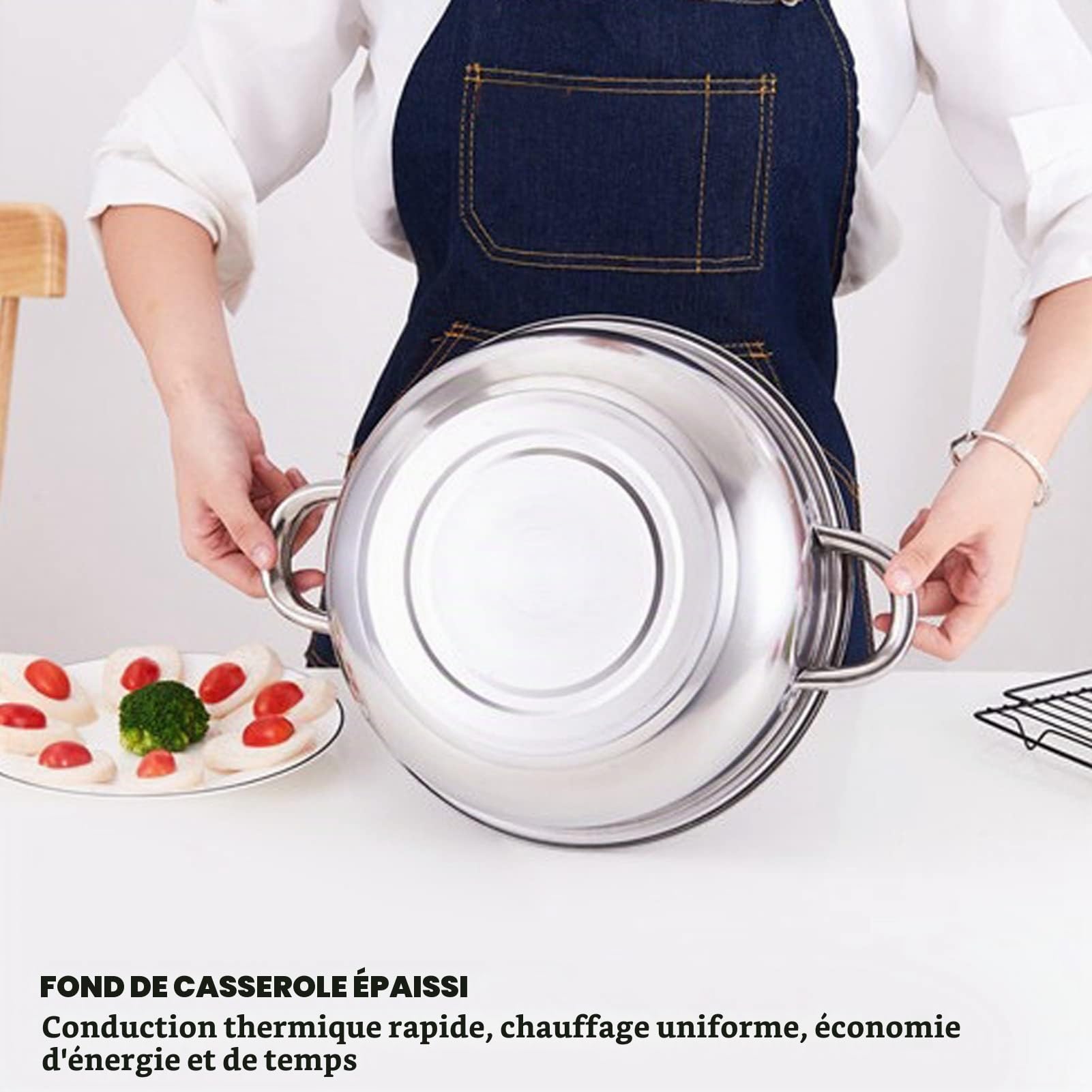 Ensemble de Marmites à Vapeur en Acier Inoxydable à 2 Couches, Cuiseur Vapeur pour la Cuisson, Casserole de Tous les Jours, Ensemble de Casseroles à Vapeur, avec Couvercle en Verre, Casserole à Induct