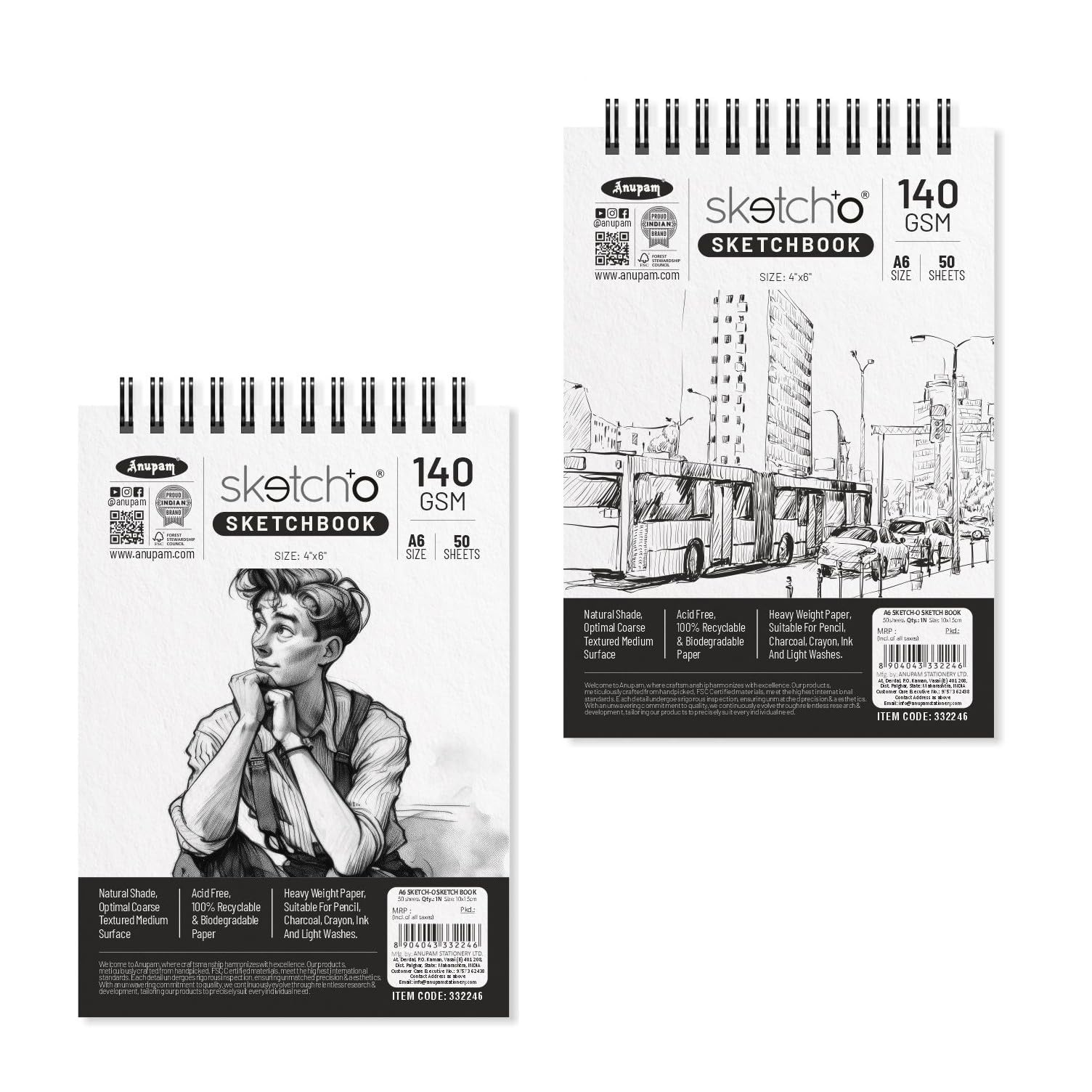 Anupam Sketch-O Sketchbook A6 | 50 Sheets 100 Pages | 140GSM | Durable Acid Free Drawing Paper | Top Spiral-Bound Sketchpad for Artists & Professionals for Marker Colored Pencil Charcoal (Set of 3)-image-17