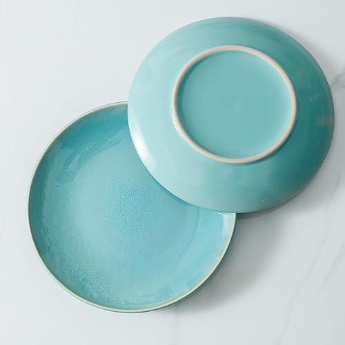 Miniatura 2 de Juego de 4 platos llanos de cerámica verde claro de 8 pulgadas, platos de ensalada de porcelana para pizza, pasta, postre, aperitivos, aperitivos