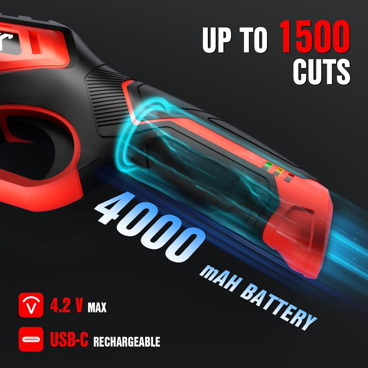 EWORK Cordless Electric Pruning Shears 4.2V Rechargeable 4000mAh Battery, 0.7 Inch Cutting Diameter, 2 SK5 Blades Tool-Free Replacement, Handheld Pruner for Garden Tree Branch Trimming