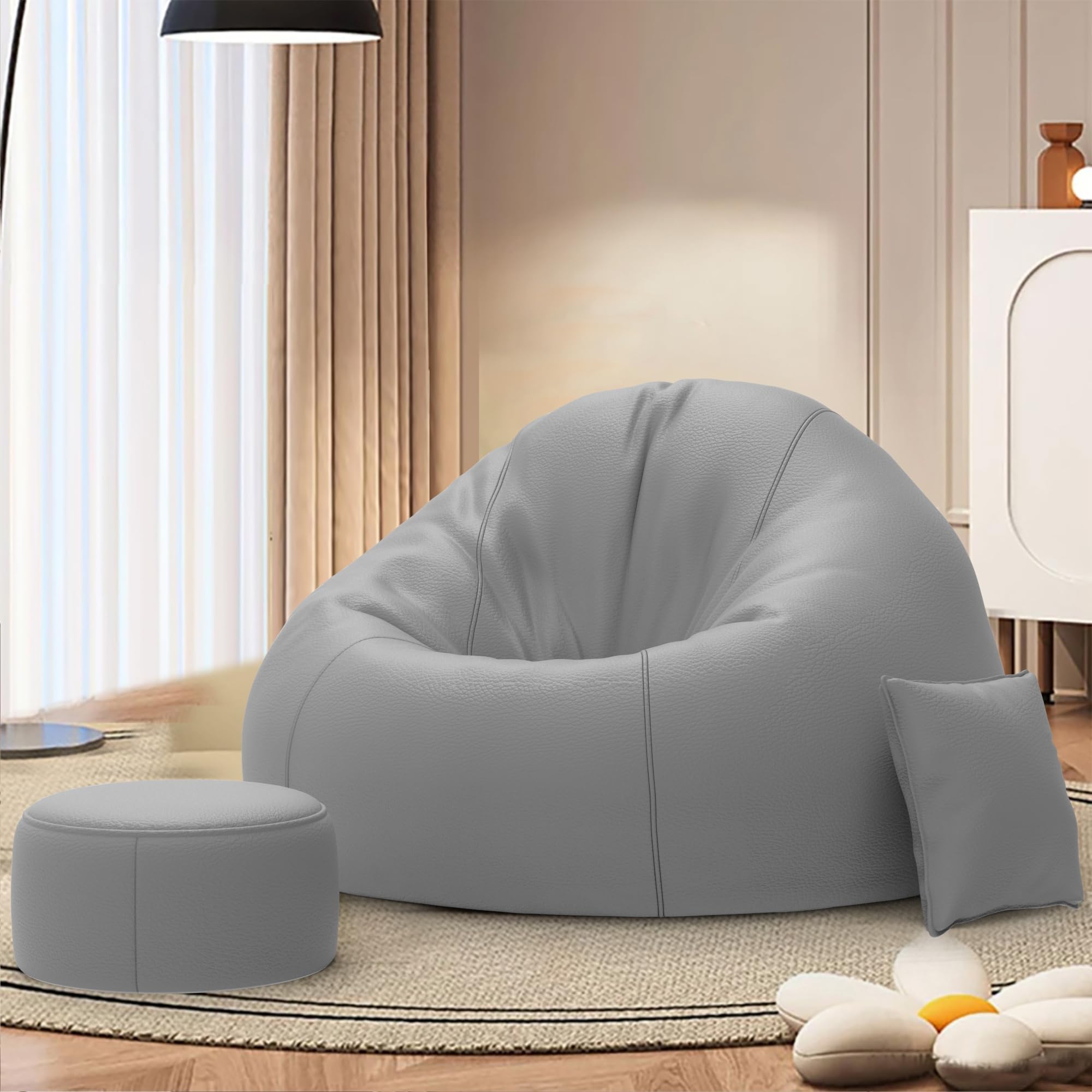 Biggie Bean Bag with Beans Filled 5XL Bean Bag Sofa with Free Cushion and Footrest - Official : ComfortCraze Combo (Matching Color : Regular, Light-Grey)
