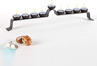 RTZEN Judaica - Royal Tea Light Wrought Iron Hannukah Menorah, 9 TLight Branches, Handmade Manora Israel DÃ©cor, for All 8 Nights of Chanukah, Black Forged Rot Metal, Hanukah TeaLight Candle Holder