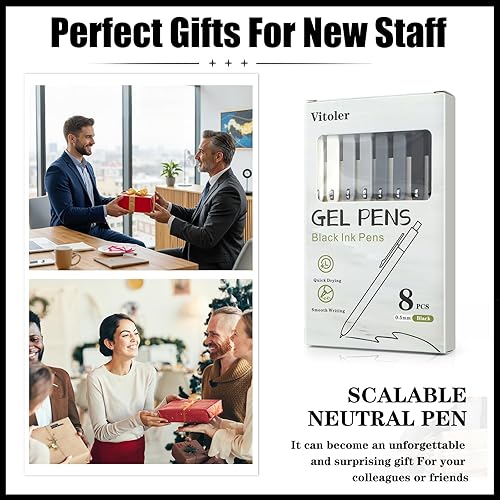 Miniatura 6 de Bolígrafos de gel negros, 8 bolígrafos de tinta negra de punta fina para escribir diario, suministros escolares de oficina estéticos, regalos para