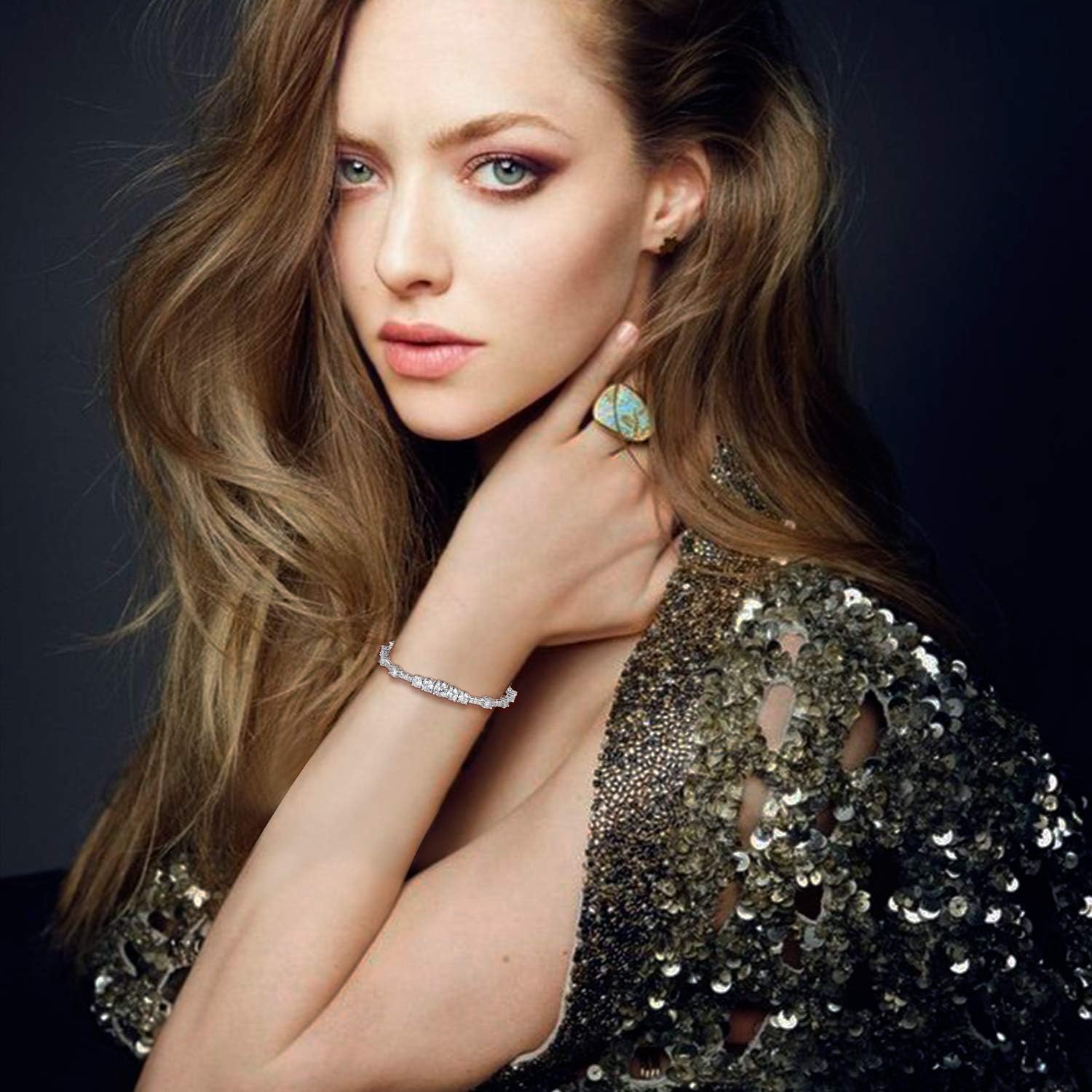 MDFUN Tennis Bracelet Cubic Zirconia Graduated 18K White Gold Plated Sparkly Round Cut CZ 7.5in Hypoallergenic Jewelry Valentines Day Gift for Women Men - Image 4