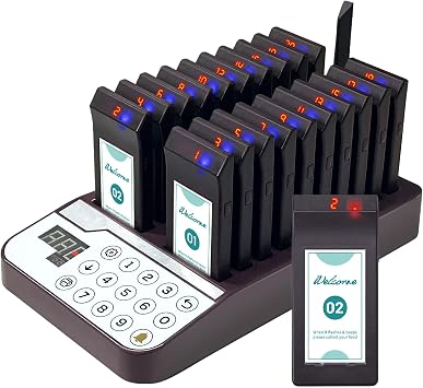 Restaurant Pager System Buzzers, 20 Restaurant Pagers with Vibration, Flashing, Buzzer and LED Number Display,Restaurant Buzzer System for Food Truck Church Nursery Cafe Bars