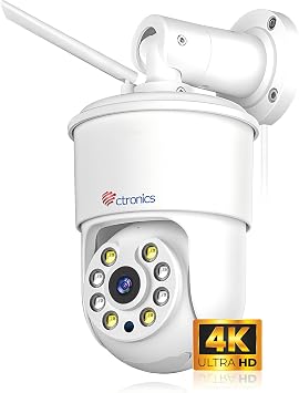 Ctronics 4K Security Camera Outdoor, AI Vehicle/Animal/Human Detection, Auto Tracking, 2.4/5Ghz WiFi, PC/Phone Remote, 256GB SD/Cloud/FTP/NAS, 24/7, Color Night Vision[All-Metal]