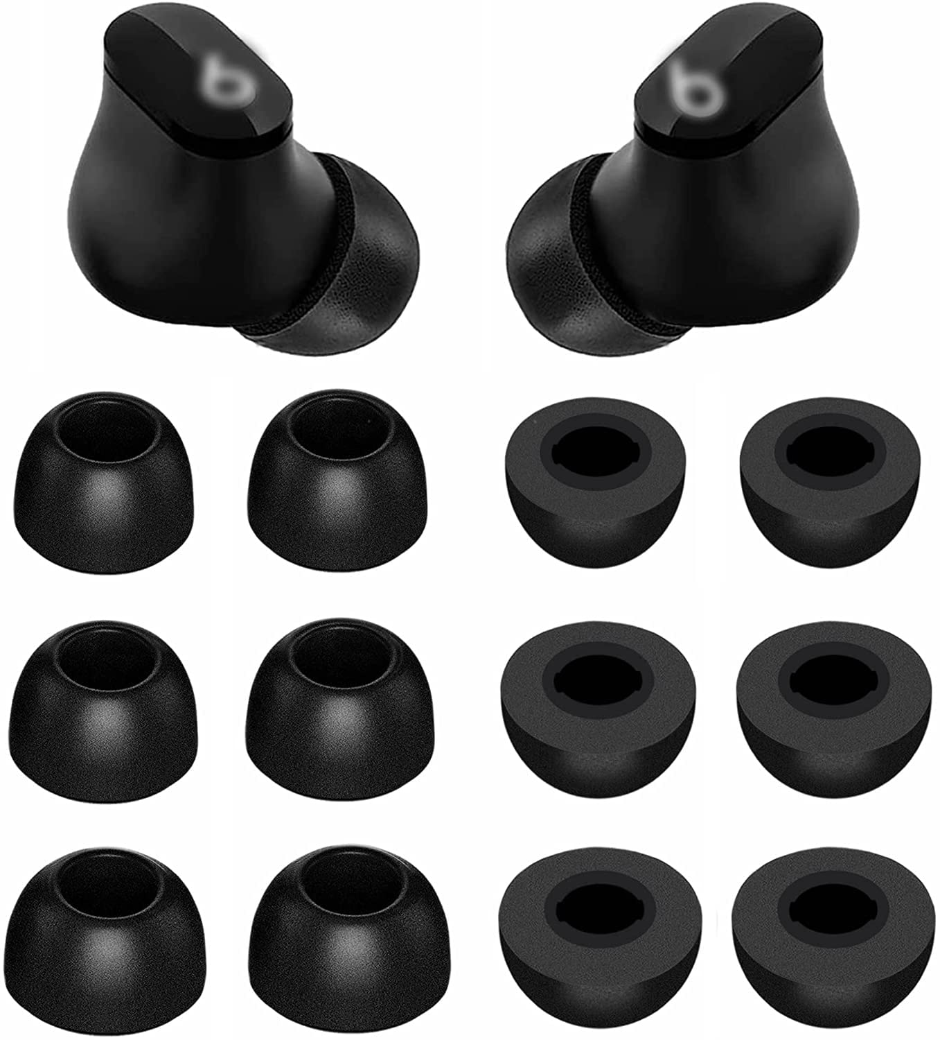ALXCDFoam Ear Tips Compatible with Beats Studio Buds, S M L 3 Sizes 6 Pairs Soft Memory Foam Earbuds Tips Eartips, Compatible with Beats Studio Buds, 6 Pairs, Black