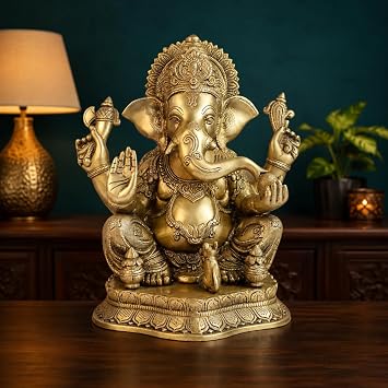 Kartique Brass Ganesha Idol Ganpati Bappa Murti Singhasan 16 Inch