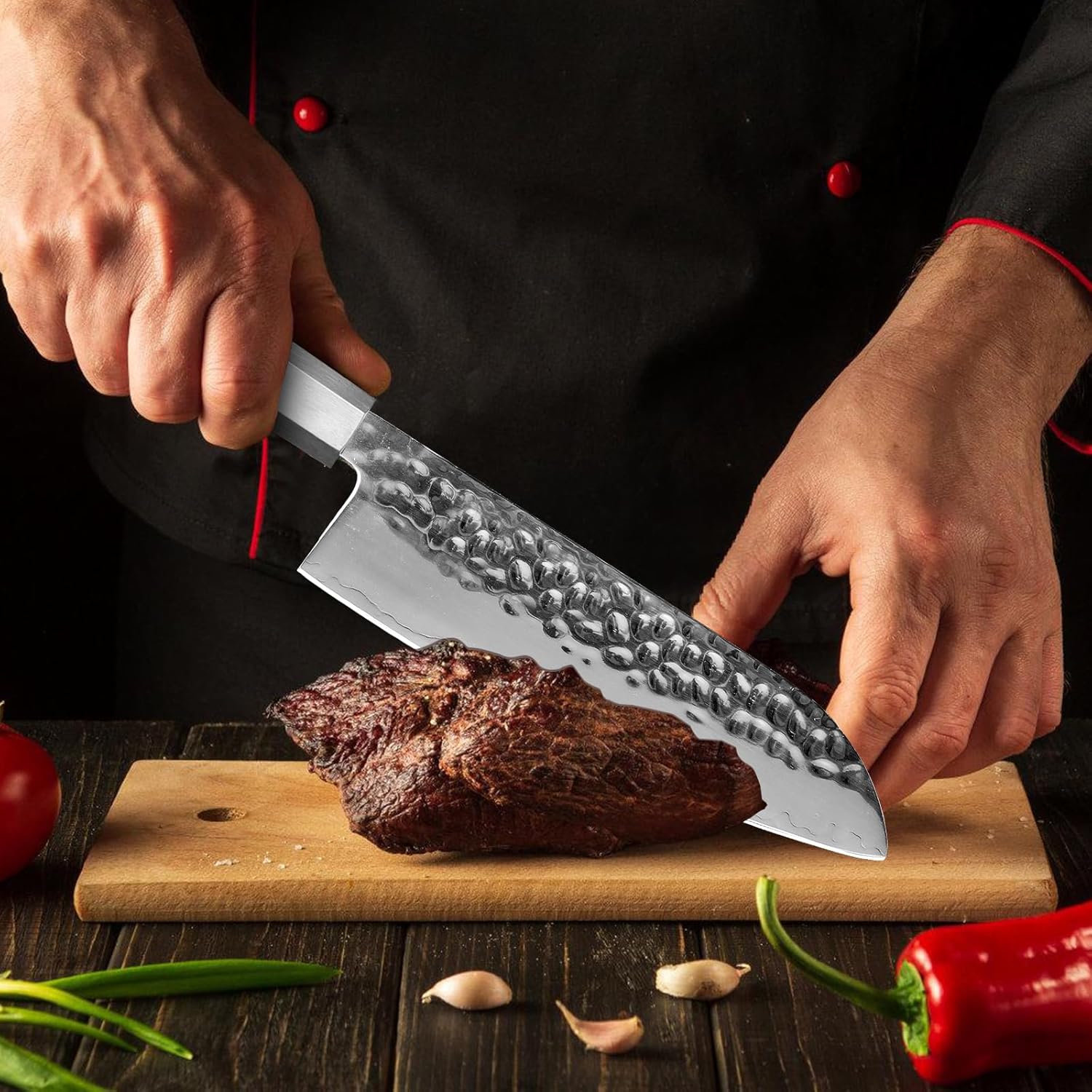 Huusk Cuchillo De Chef Japonés De 8 Pulgadas, Cuchillo De Cocina Profesional Afilado, Cuchillo