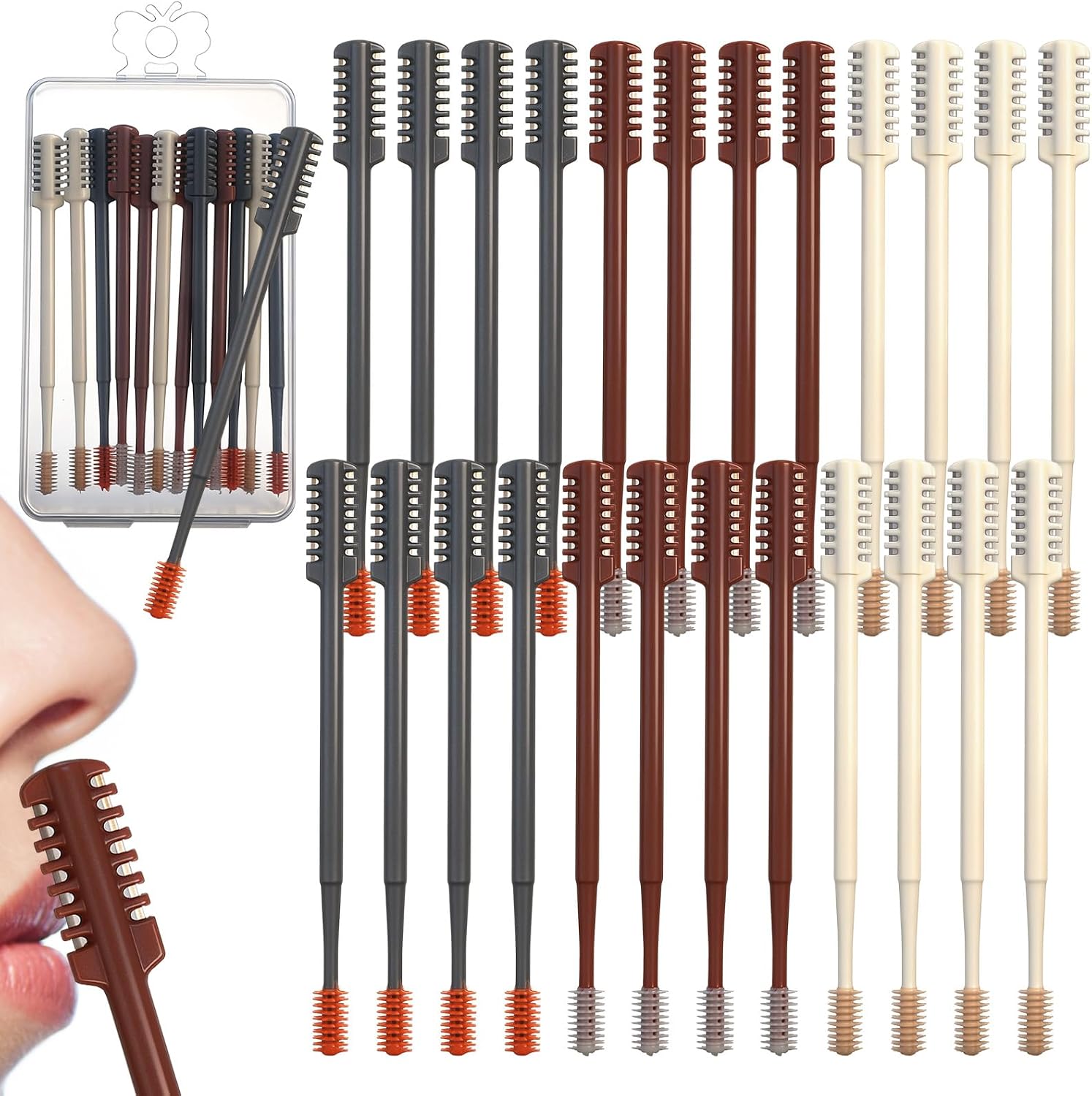 12 Pcs 2 in 1 Nasal Hair Trimmer 2026 Upgrade Design Nose Hair Cutter for Men Women Portable 360° Rotating Manual Nose Nasal Knife Soft Cleaning Brush Box Package (Multicolor)