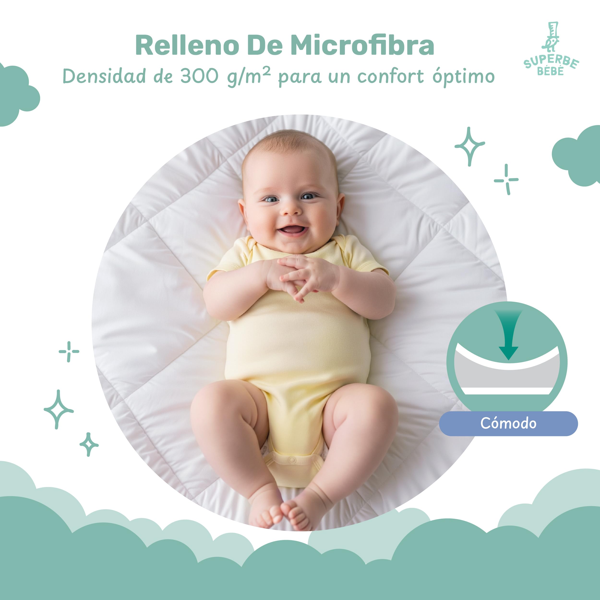 SUPERBE BEBE Edredón para Bebés y Niños 75x120cm - Confort Acogedor y Lavable - Ideal para Cama de Tamaño 60x120cm - Manta Cálida y Cómoda, Versátil para la Siesta - Mantita para Niñas y Niños