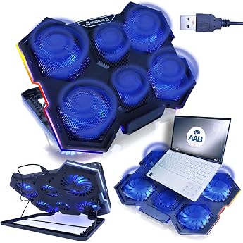 AABCOOLING Hurricane Fast Cooling Laptop Stand with 6 Fans PC Notebook RGB LED Height Adjustable Notebook Holder for Notebooks and Consoles Pad with Cooler 7 Level Angle