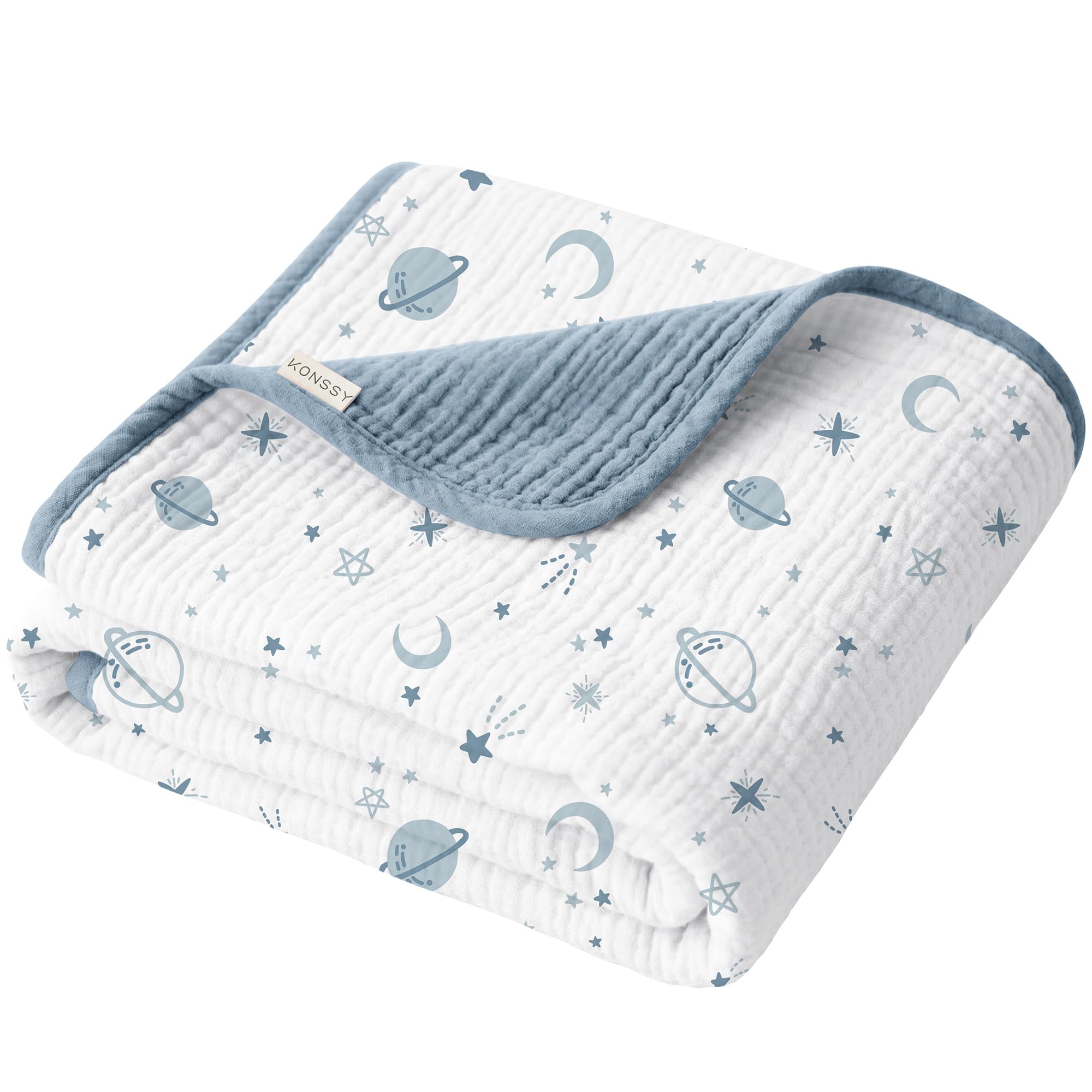 Konssy Muslin Baby Blankets for Girls Boys, 100% Cotton Crib Blanket for Infant Toddler, Super Soft and Lightweight Nursery Swaddling Wrap 40"x36" (