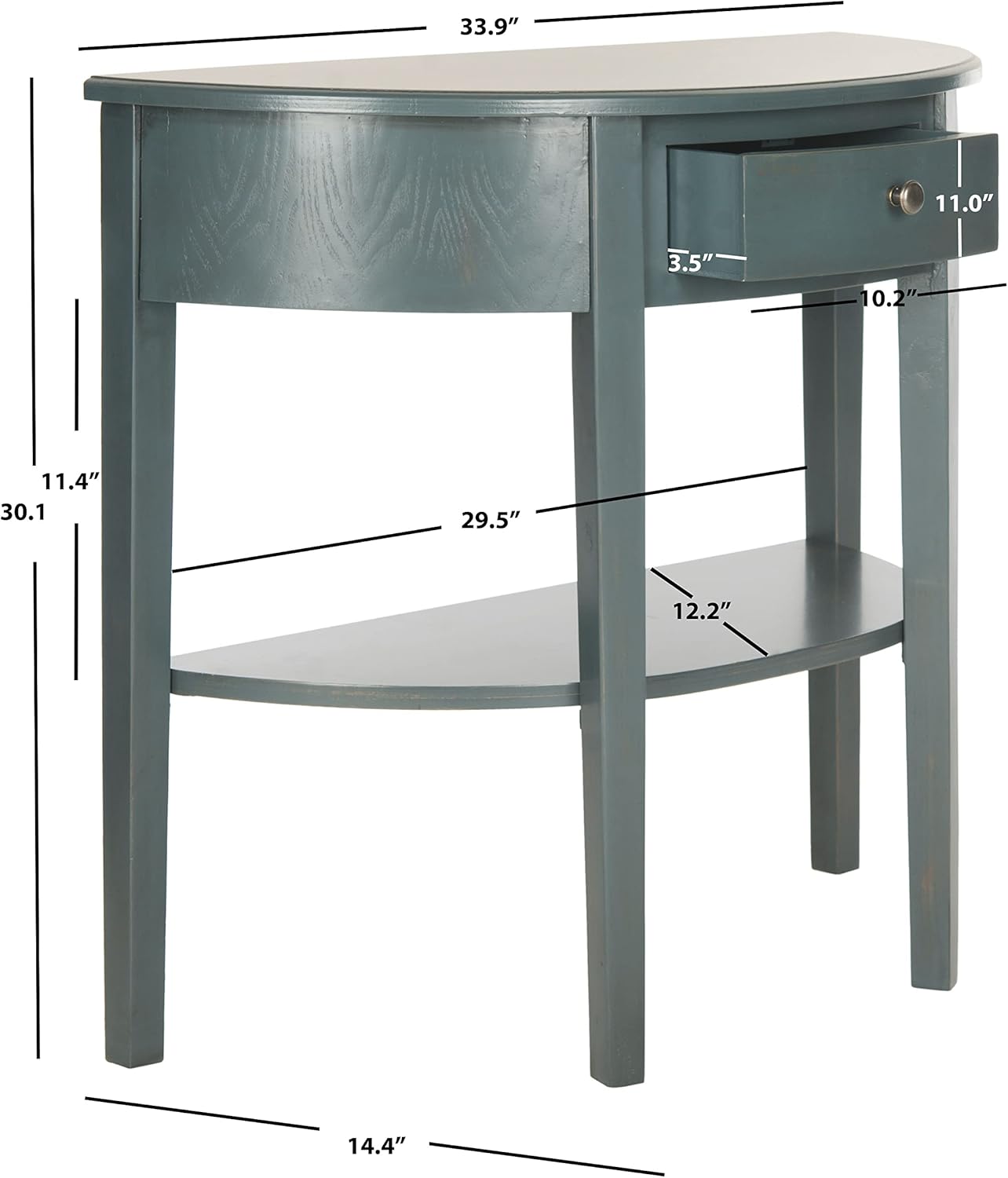 SAFAVIEH Home Collection – Abram Teal Semicircle Console Table with Drawer & Shelf, Transitional Country Console, Demilune Design (AMH6636B)