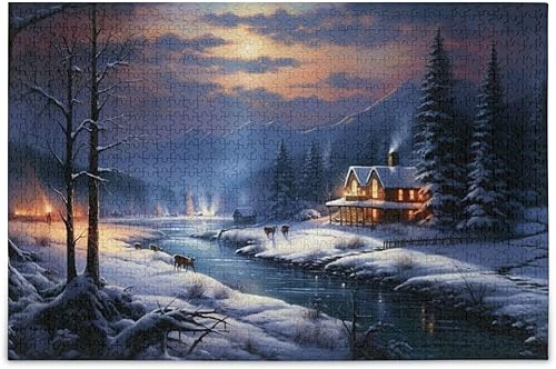Winter Snow View Jigsaw Puzzles 500 Pieces for Adults,Learning Educational Puzzles,Difficult and Challenge Families Toys with Mesh Storage Bag