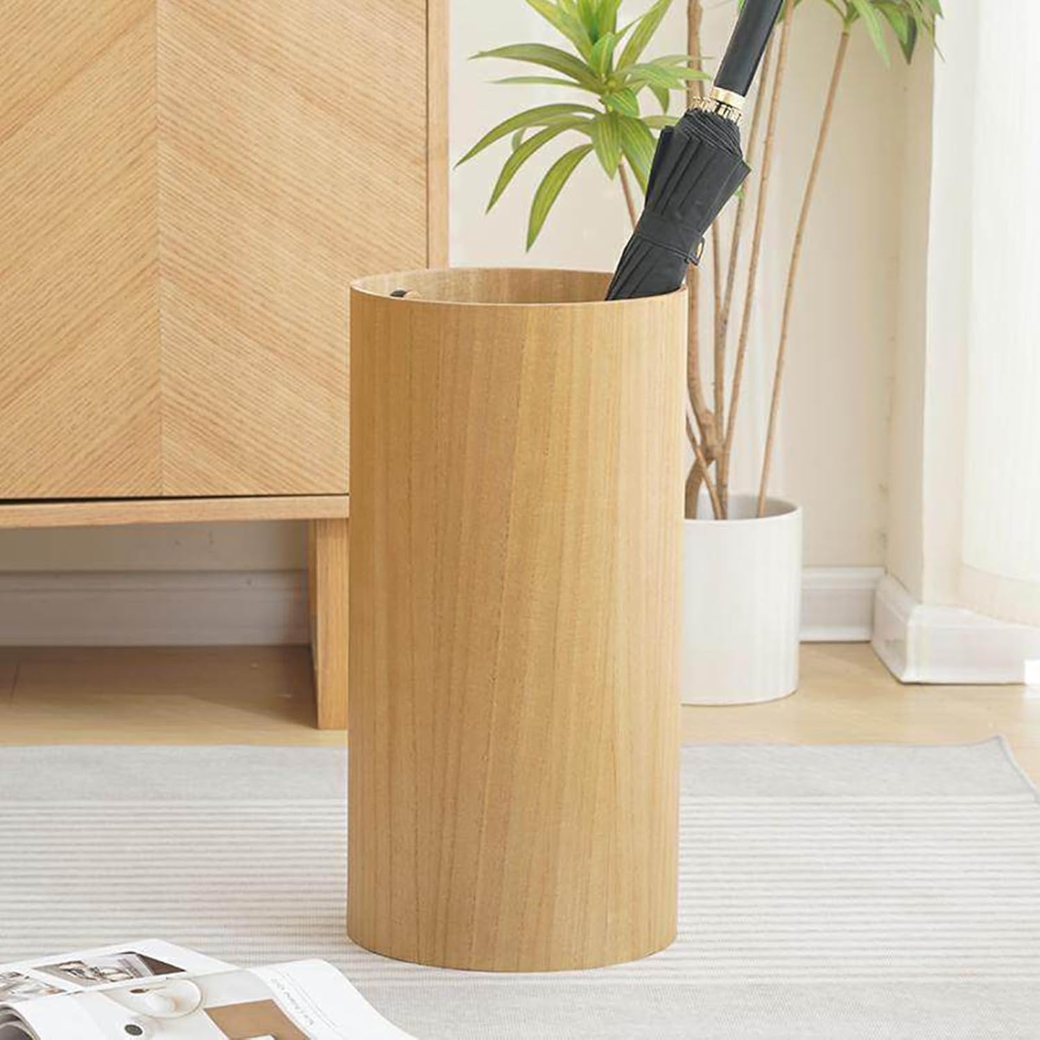 Solid Wood Umbrella Storage Rack with Drain Tray, Free Standing Holder for Home, Shop, and Hotel Use