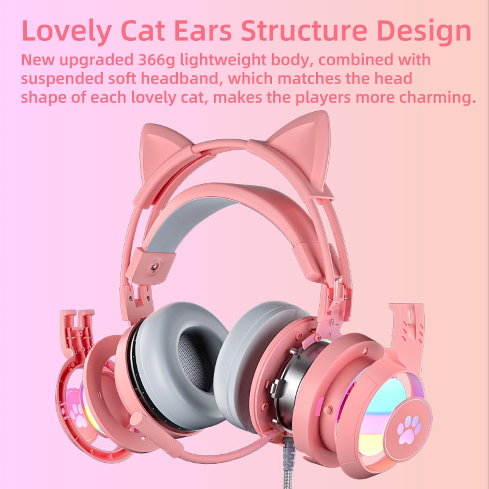 Amazon.com: Xmenha Cat Ear Headphones Pink Gaming Headset