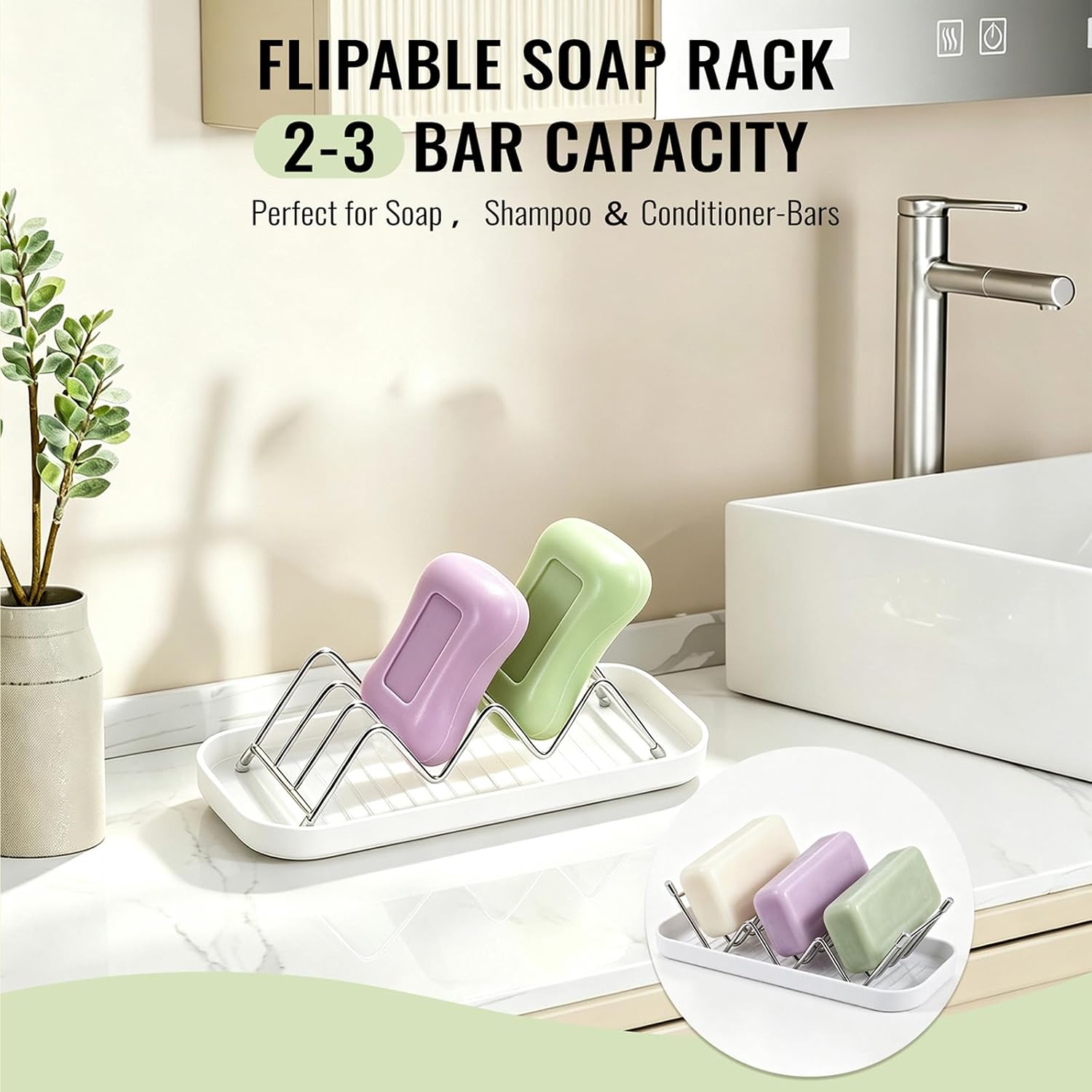Wavy Soap Dish for Shower，Stainless Steel Self Draining Shampoo Bar Holder with Drip Tray，Rustproof Quick Dry Organizer for Shampoo Bars Conditioner Bars & Bar Soap，Bathroom Kitchen Sink