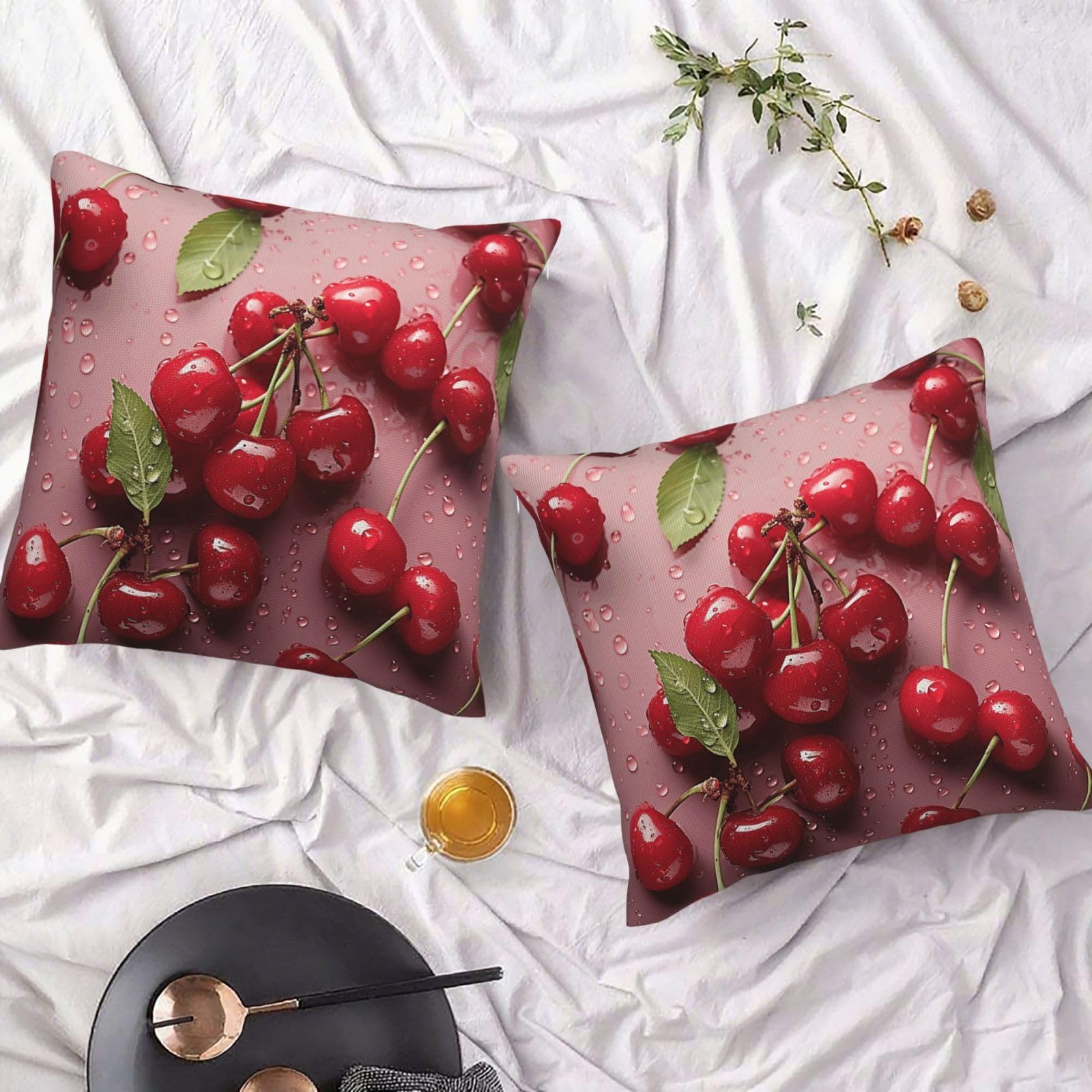 Housses de coussin en lin rouge cerise pour canapé et lit