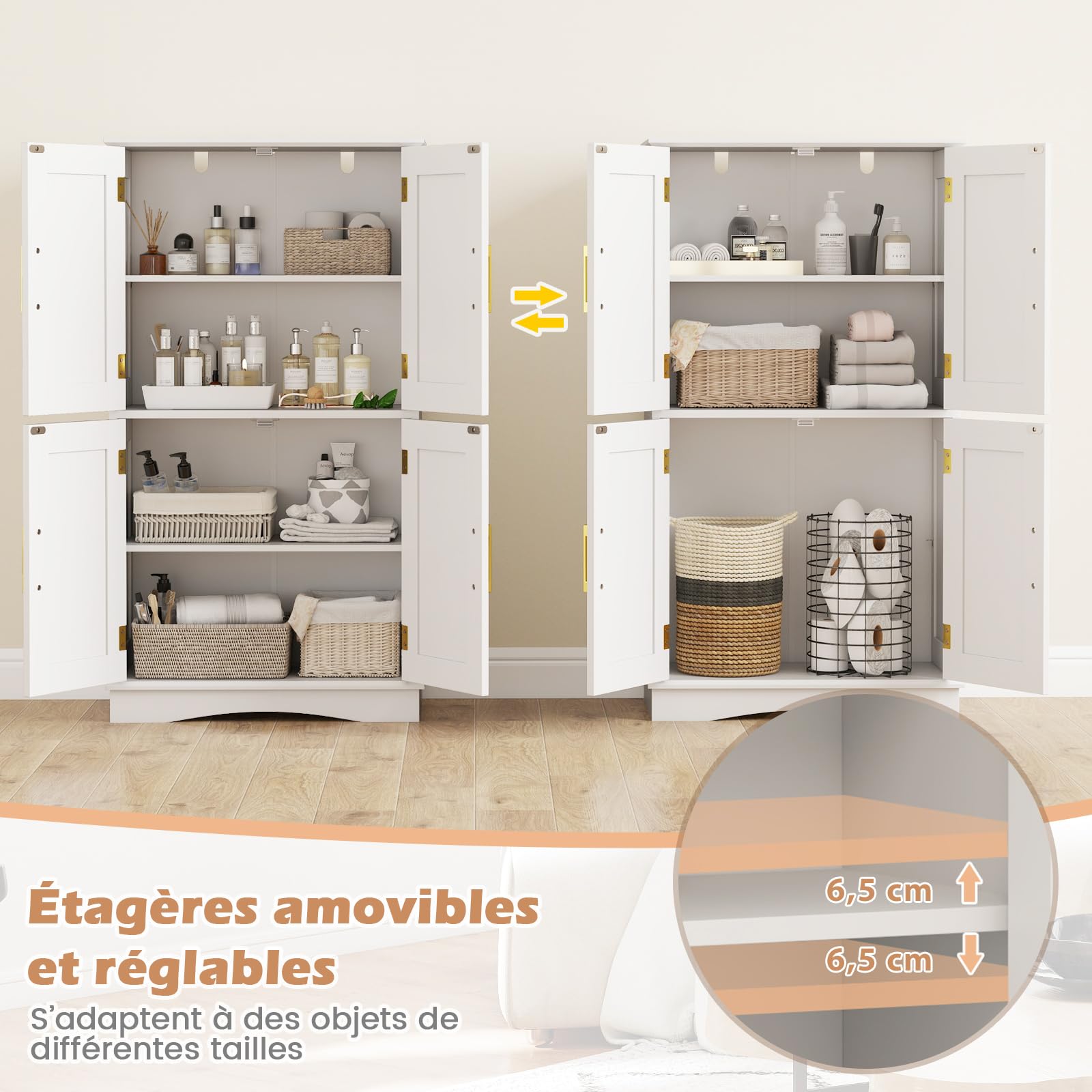 COSTWAY Armoire de Rangement de Salle de Bain Autoportante Élégante (Blanc)
