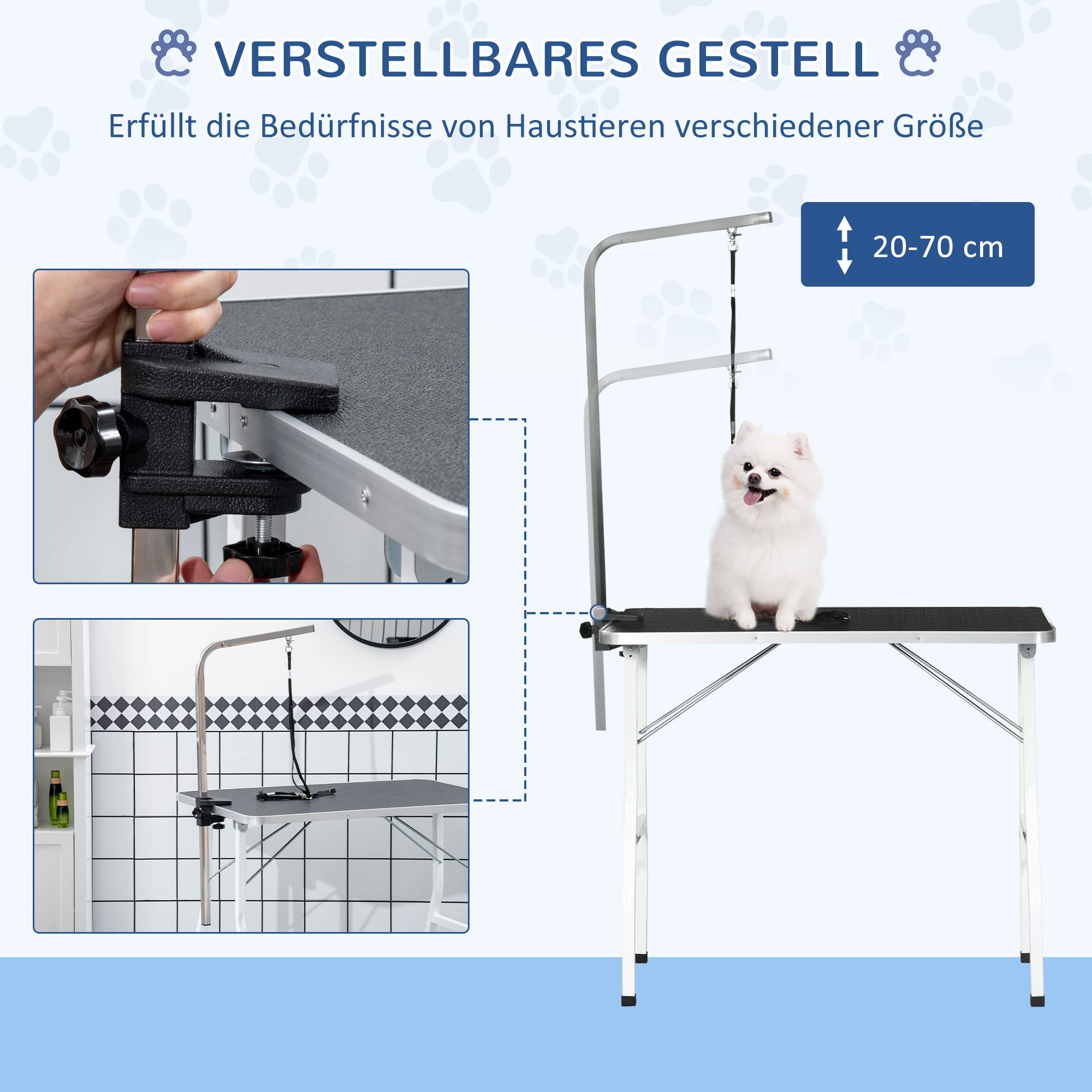 PawHut Trimmtisch für Hunde Klappbar Galgen 91,5 x 61,5 x 76 cm Schwarz | Hundepflegetisch, Haustierpflegetisch, Höhenverstellbarer Galgen, Schlingen, Rutschfeste Oberfläche, Schertisch Bis 150 kg