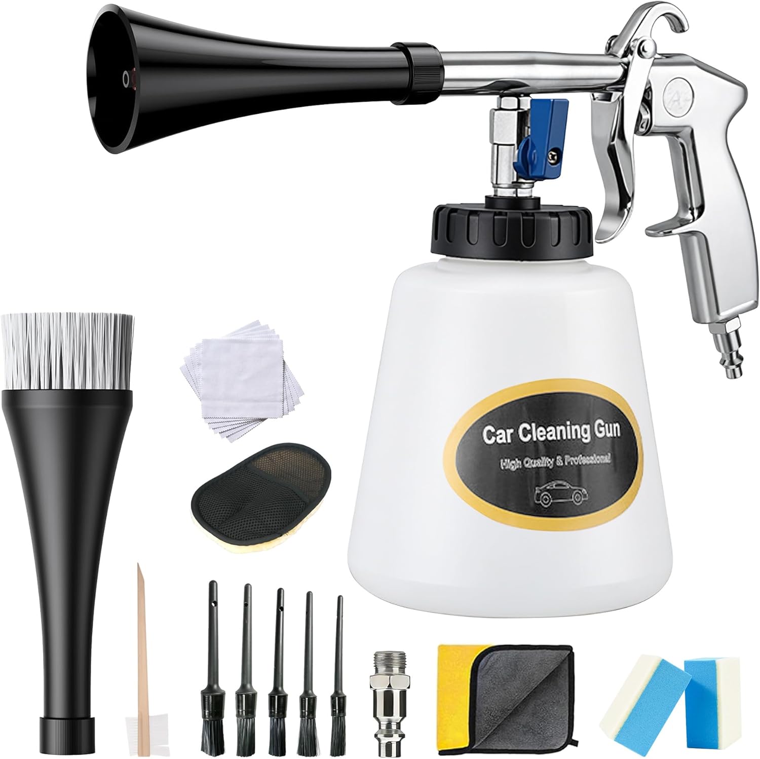 High Pressure 2-in-1 Car Cleaning Gun, Foam Sprayer & Air Blower Duster Kit with Complete Car Wash Accessories for Auto Interior Deep Cleaning (PU Tube)