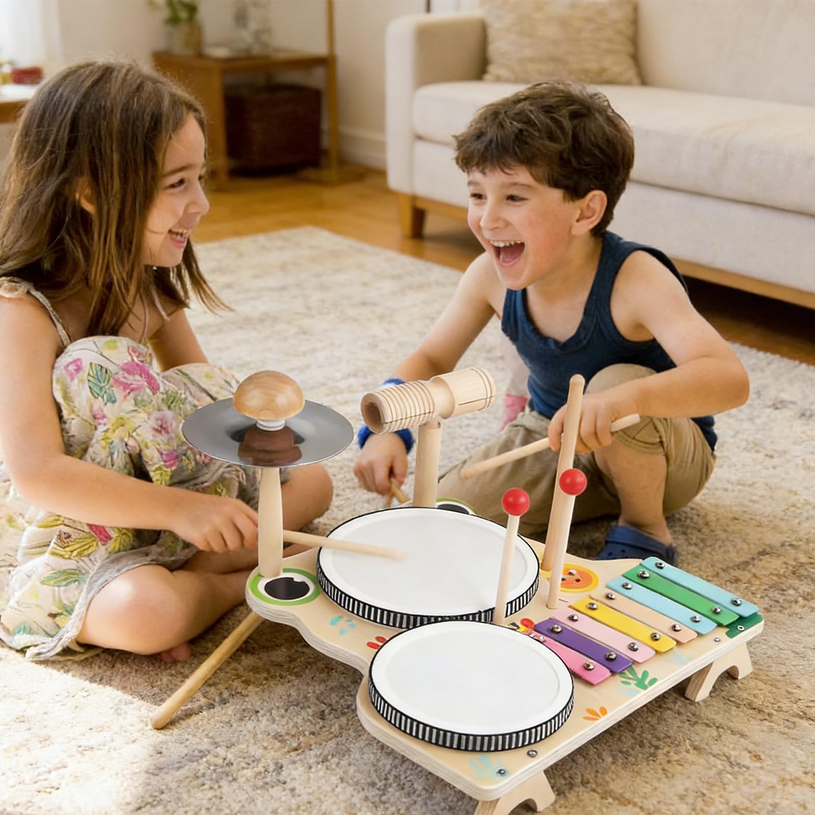 Colección de Tambores educativos para niños con 4 Instrumentos para desarrollar Habilidades Musicales Muñecos de coordinación Mano-Ojo para niños pequeños