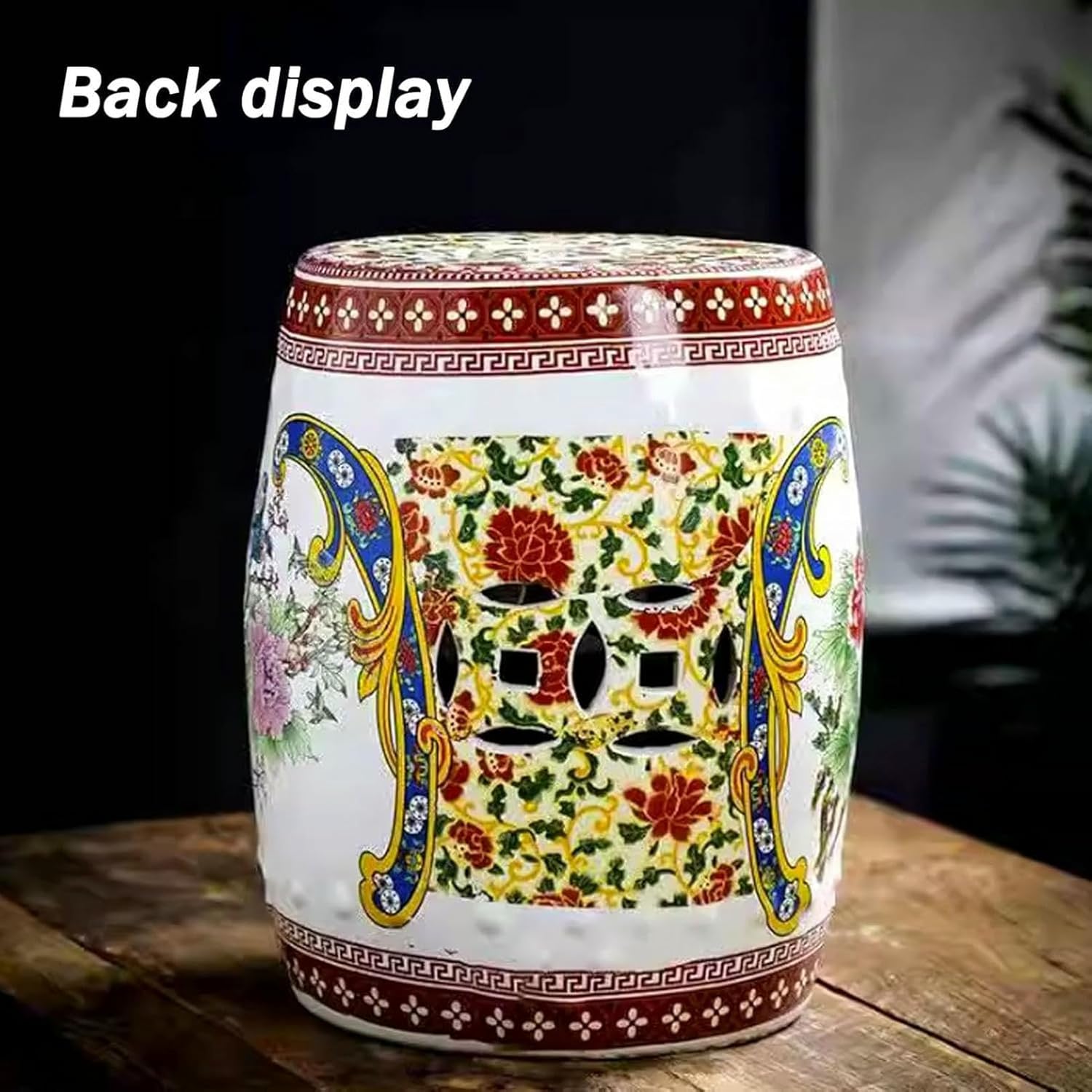 Ceramic Decorative Garden Stool, Ceramic Drum Garden Stool, Decorative Garden Stool Glazed, Chinoiserie Ceramic Drum Garden Stool with Floral Design