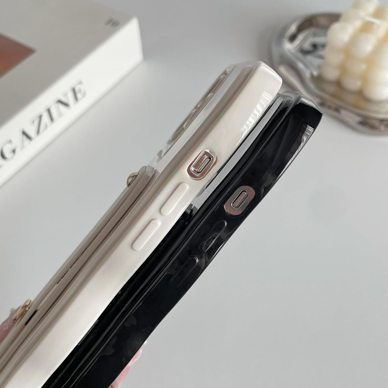 FABSPARK Phone Case for iPhone 17 Pro with Flexible Adjustable Soft Finger Hand Wrist Strap Holder Kickstand,Wave Design Wavy Frame Silicone Aesthetic for iPhone 17 Pro Phone Case,Beige - Image 6