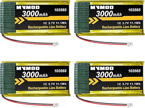 Batería recargable de litio de 3.7V 3000mAh, paquete de 4, batería LiPo 1S 1C para placa de desarrollo Arduino ESP32 con enchufe micro JST 1.25 y