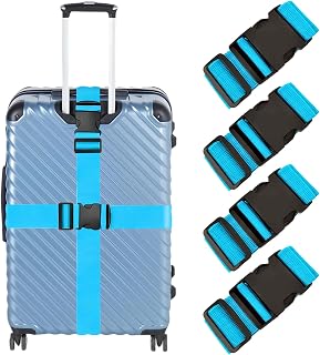 Luggage Strap, 4 Pack Adjustable Luggage Straps for Suitcases, Non-Slip Heavy Duty Suitcase Strap Luggage Belt for Travel Accessories, Light Blue