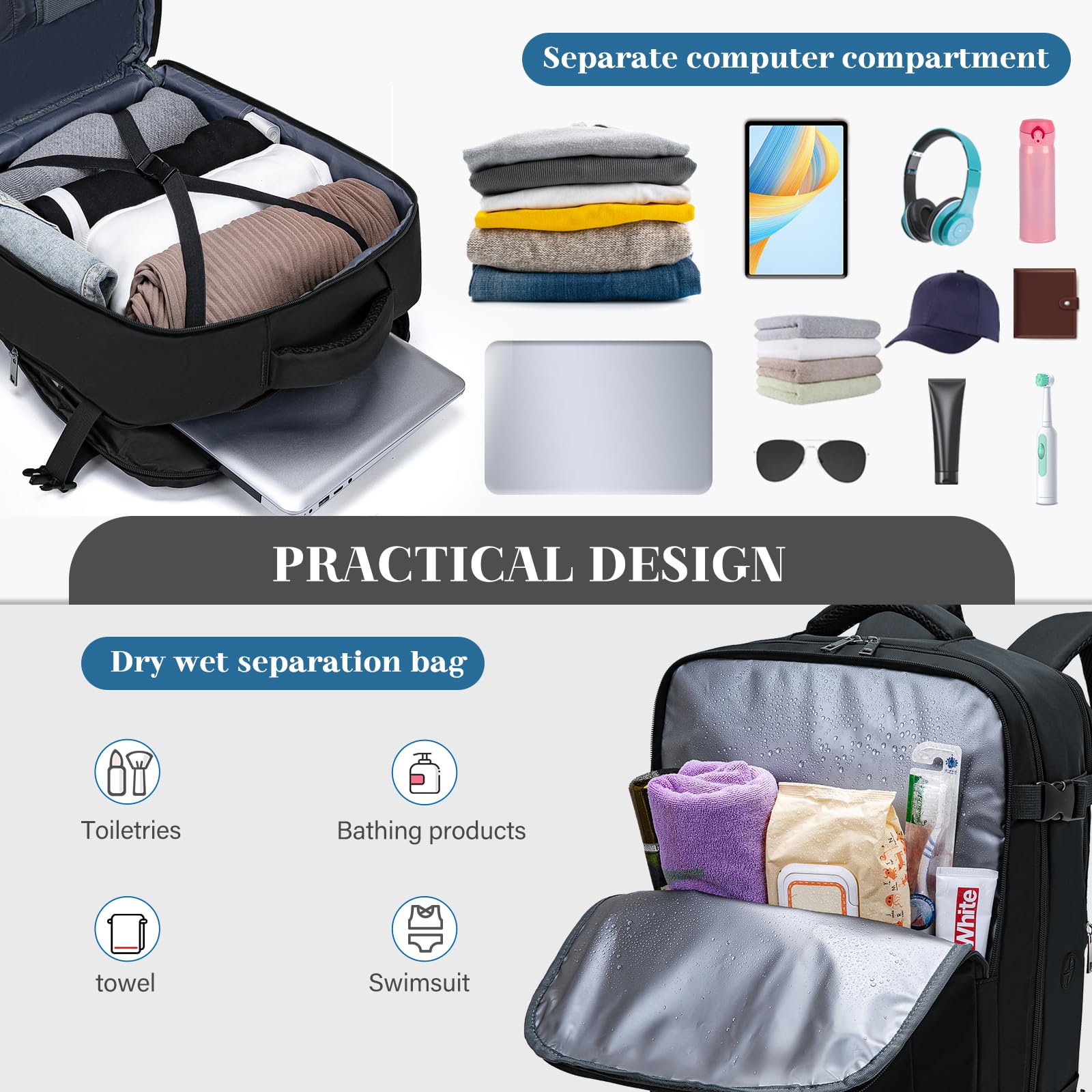 Hayayu Mochila Viaje Cabina Avion 45x36x20 para Easyjet Maletas de Viaje Cabina 45x36x20 Mochila Ordenador 15.6 Pulgadas Equipaje de Mano 30L Mochilas Tipo Casual con Bolsillo Antirrobo