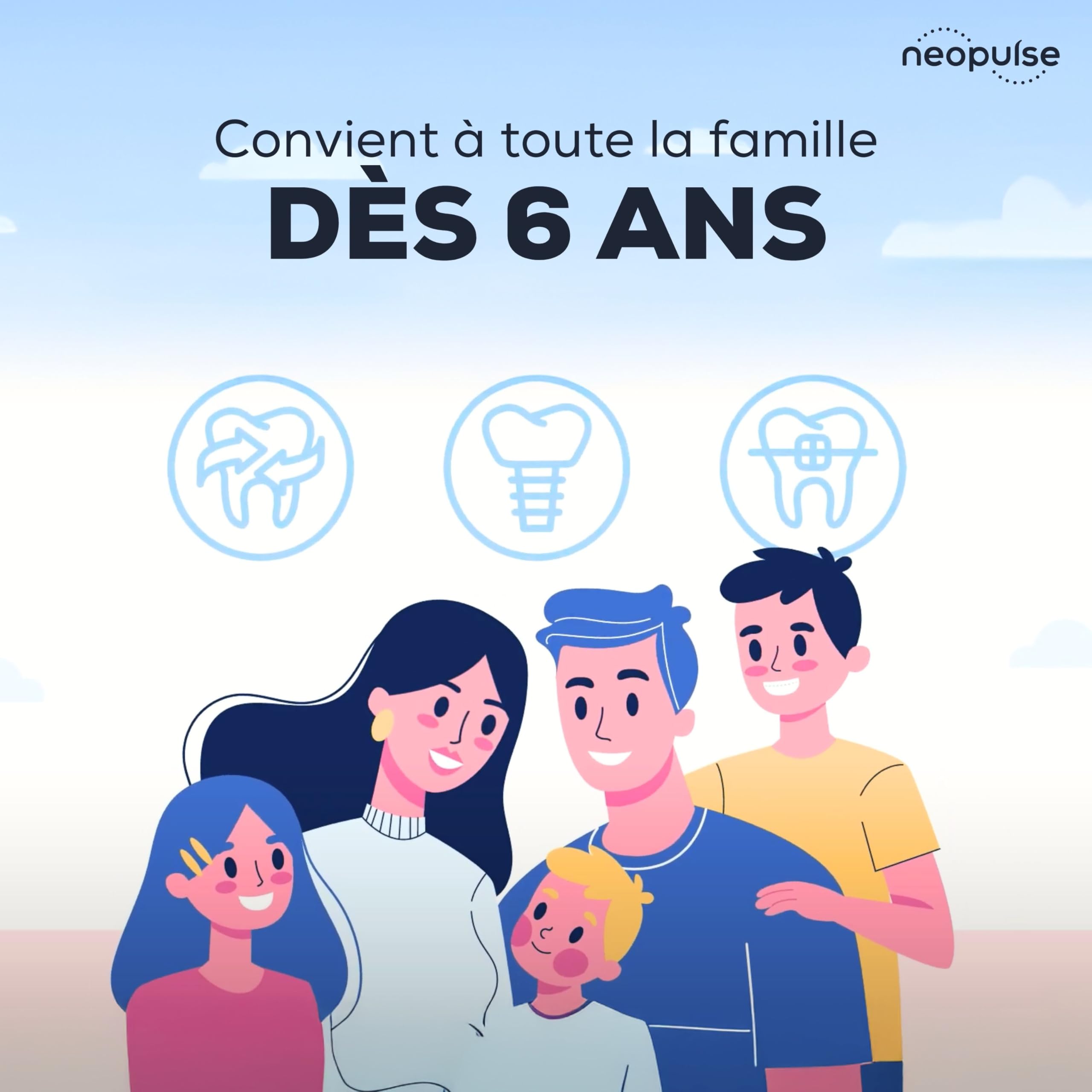 NEOPULSE EASY® – Jet Dentaire Hydropulseur Irrigateur Oral – Usage Familial – 5 Niveaux de Pression – Grand Réservoir de 240ML – 6 embouts - Gencives Sensibles et Orthodontie - Transportable - Blanc