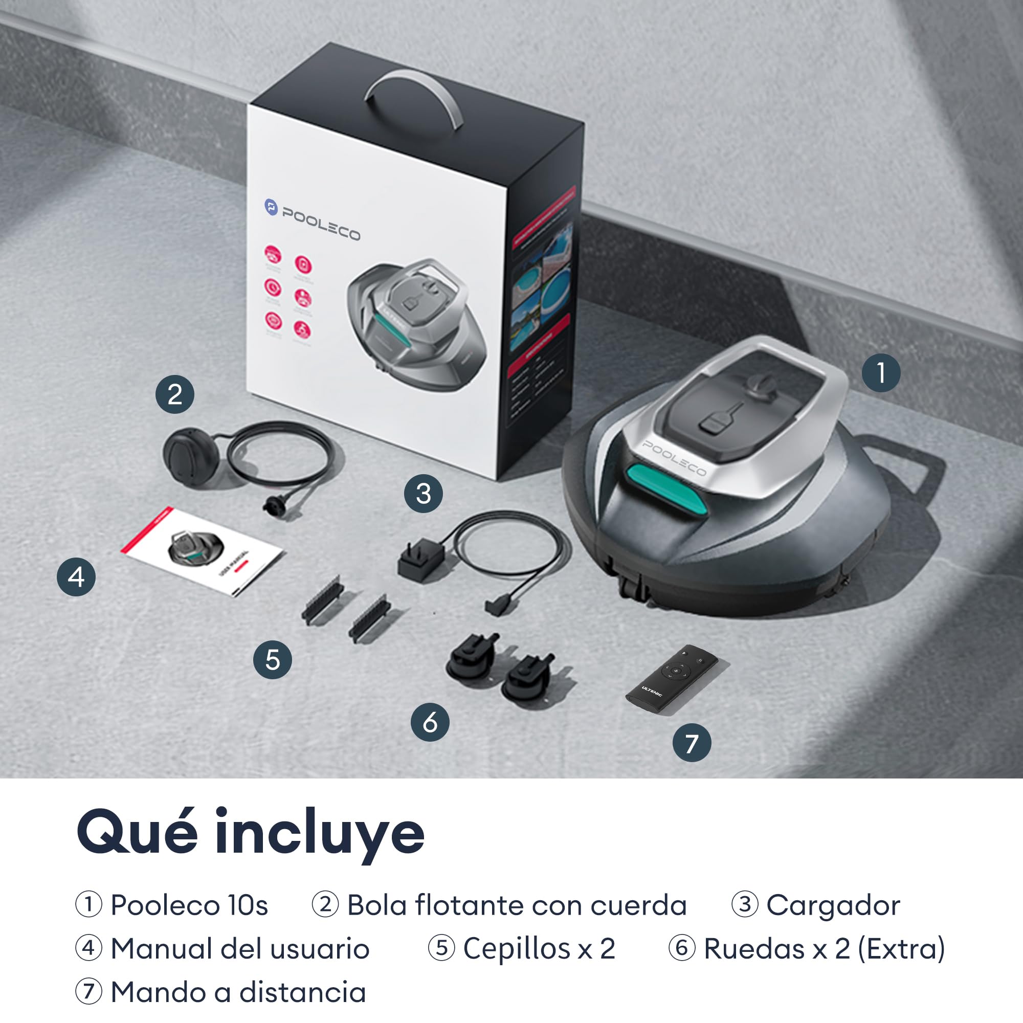 10S Robot Limpiafondos Inalámbrico con App y Mando, 3 Motores, Flotador para Recogida sin Pértiga, Autoestacionamiento, 90 Min, 80 m², Robot Aspirador para Piscina Elevada y Enterrada