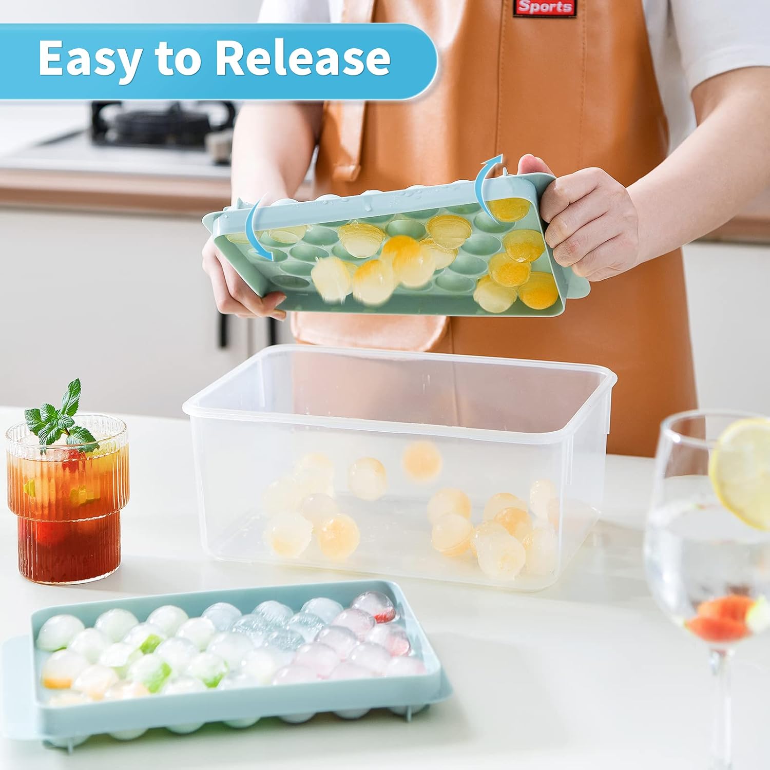 3 Pack Round Ice Cube Tray, Ice Ball Maker Mold for Freezer with Container, Sphere Ice Cube Tray Making 99pcs Circle Ice Chilling Cocktail Whiskey Tea Coffee(3Pack Blue Ice trays & Ice Bin & Ice tong): Home & Kitchen