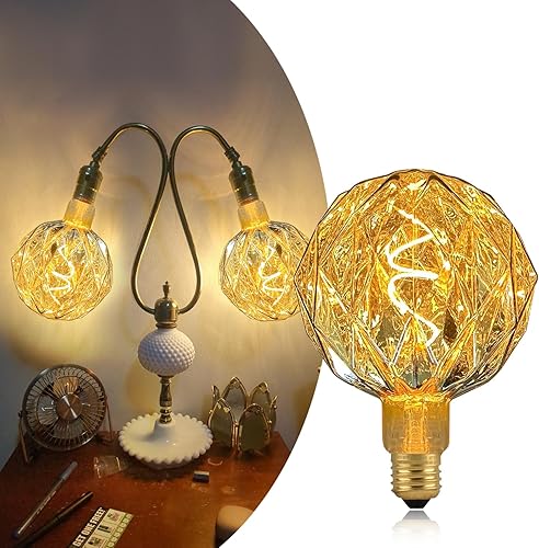 AMDTU Bombilla LED Edison de globo grande ámbar, forma de diamante champán, luz cálida de 2200 K, 4 W regulable, decorativa para sala de estar,