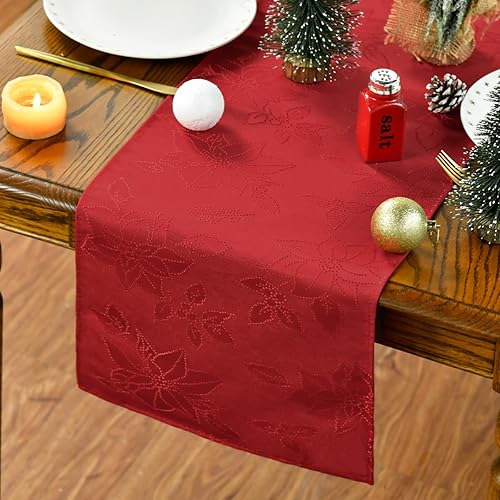 Artoid Mode Camino de mesa de Navidad de jacquard floral de Pascua roja, sensonal invierno, cocina, comedor, decoración para fiesta en el hogar, 13