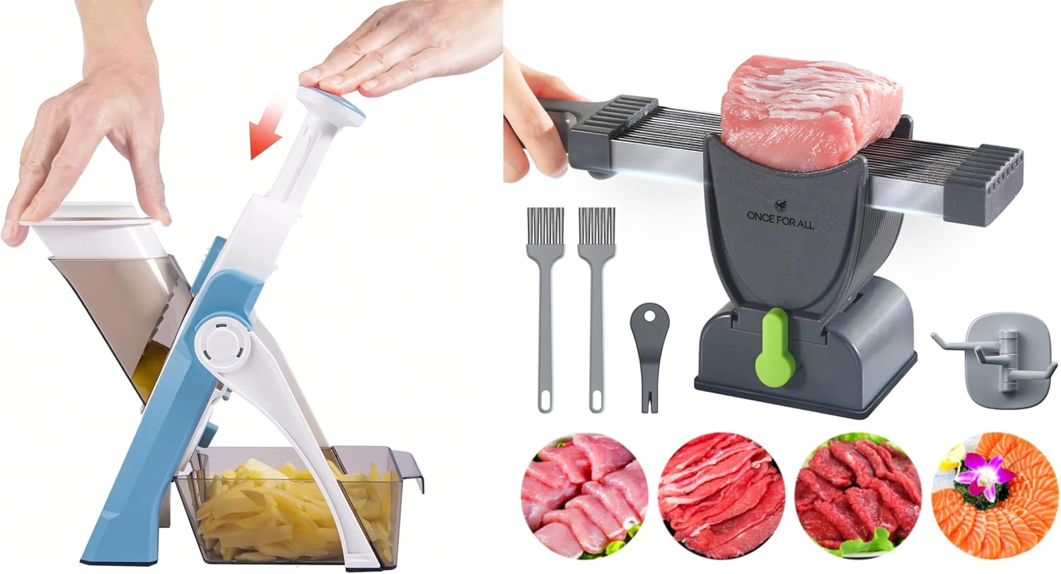 ONCE FOR ALL Safe Mandoline Slicer Blue & Fresh Meat Slicer