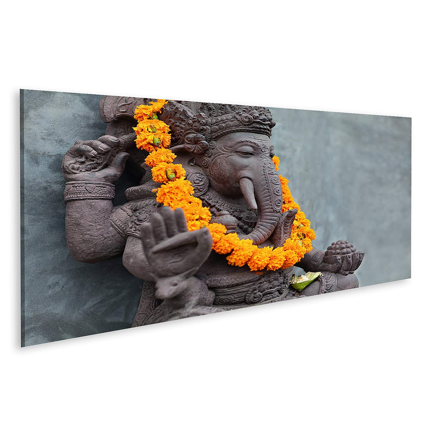 islandburner Quadro su tela Ganesha con maschere balinesi Barong seduto davanti al tempio decorato per il festival religioso di Or Stampe Arte Poster Murale